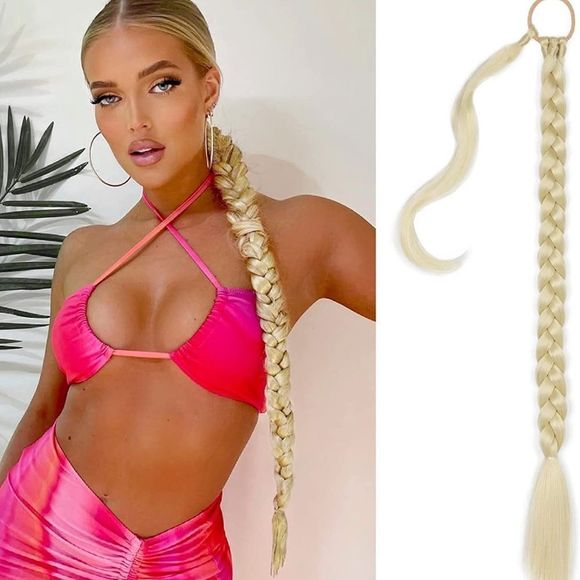 Long Braided Ponytail Extension with Hair Tie 32 Inches Straight Wrap - Picture 1 of 8